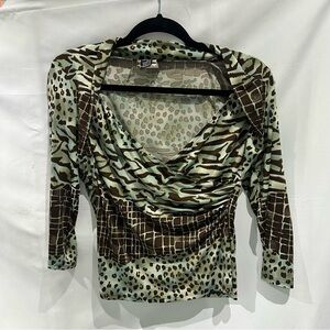 Frank Lyman Animal Print Drape Cowl Neck Top